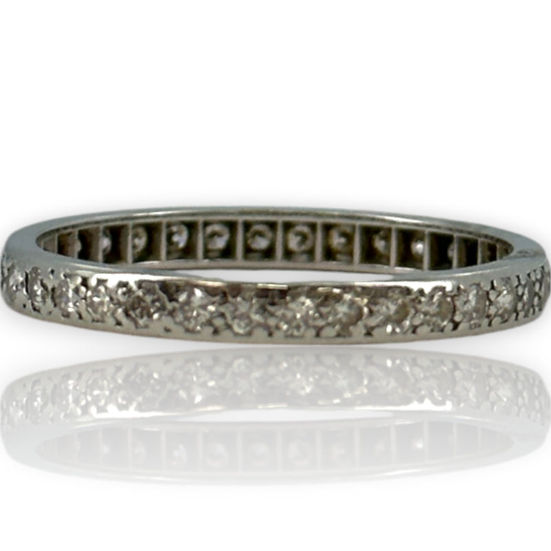 Antique 1920s Platinum Eternity Band Ring with 0.72ctw Old European and Transitional Cut Diamonds Size 7.75