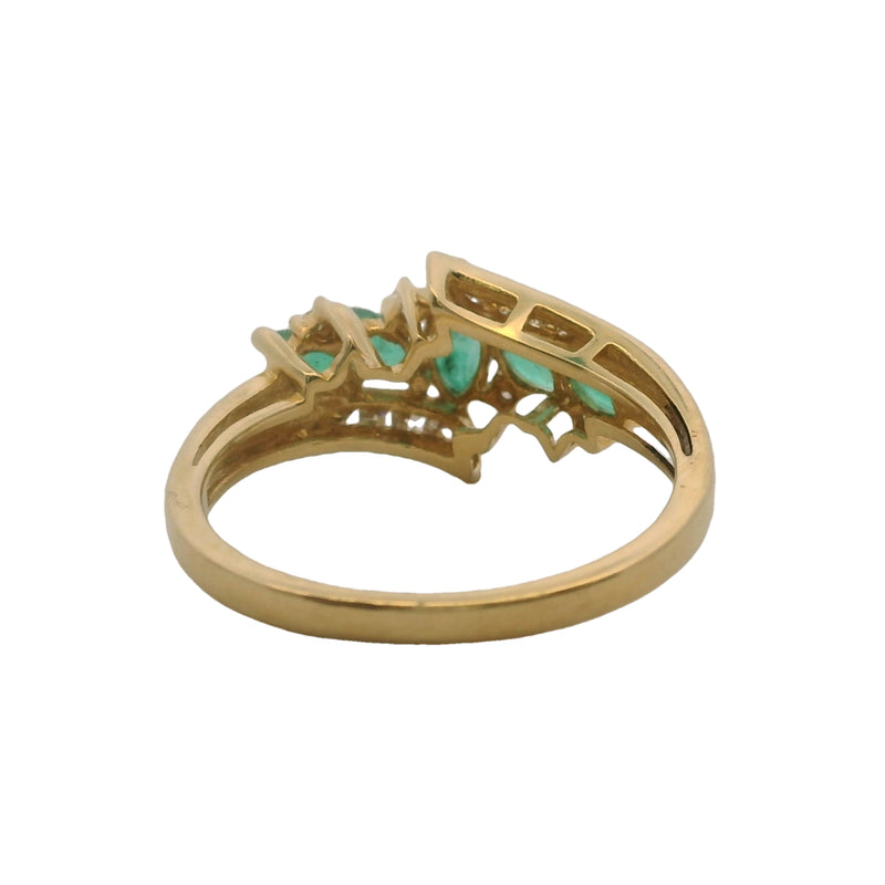 Vintage 1970-80s Marquise Emerald and Round Diamond Cluster Cocktail Ring Size 7