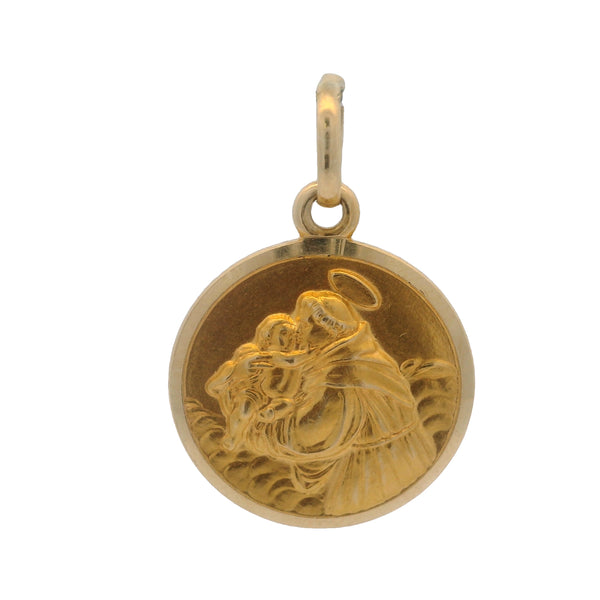 Colgante con dije de San Antonio en oro amarillo italiano de 18 kt con disco circular de 16 mm