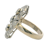 c1910-20s 14kt White Gold 25mm Long Antique Cut Diamonds Filigree Dinner Ring Size 5