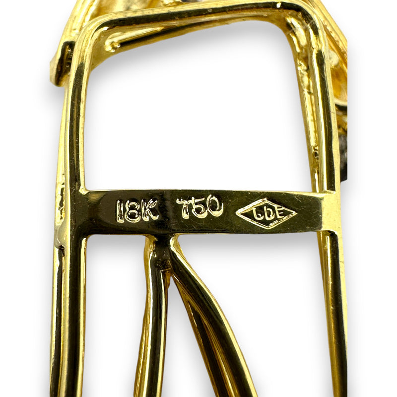 Vintage 18kt Yellow Gold Happy Clown Brooch/Pendant with Baroque Pearl Pants, Sapphires, Emeralds, Diamonds, and Ruby Nose