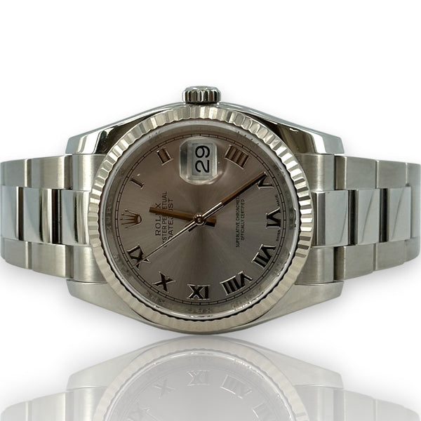 Rolex Datejust 36mm Rhodium Roman Dial 2017 Box Papers Stainless Watch