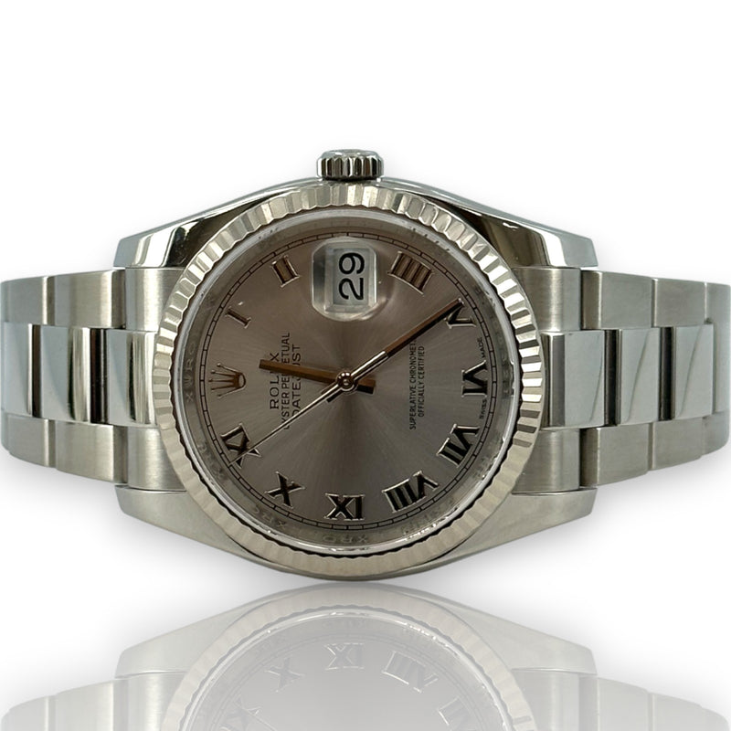 Rolex Datejust 36mm Rhodium Roman Dial 2017 Box Papers Stainless Watch