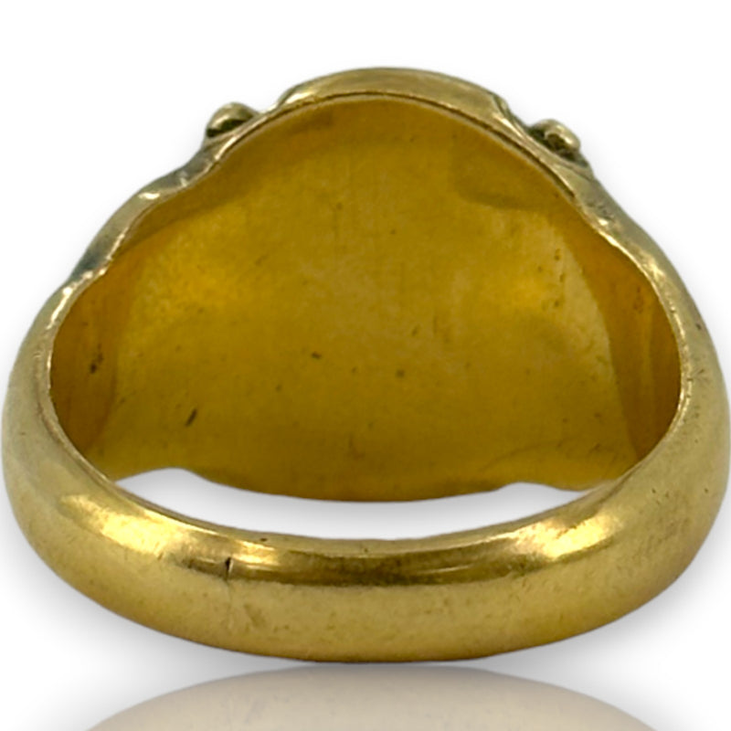 Antique 1902 18kt Yellow Gold Engraved Signet Ring with Scroll Details Made in London