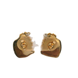 18kt Yellow Gold Handmade Bezel Set Watermelon Tourmaline Slice and Diamond Brutalist Stud Earrings