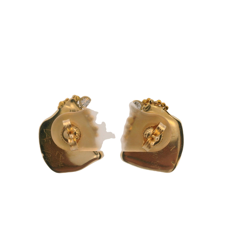 18kt Yellow Gold Handmade Bezel Set Watermelon Tourmaline Slice and Diamond Brutalist Stud Earrings