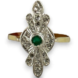 Vintage Art Deco Revival 14kt Yellow and White Gold Diamond and Emerald Dinner Ring Size 9