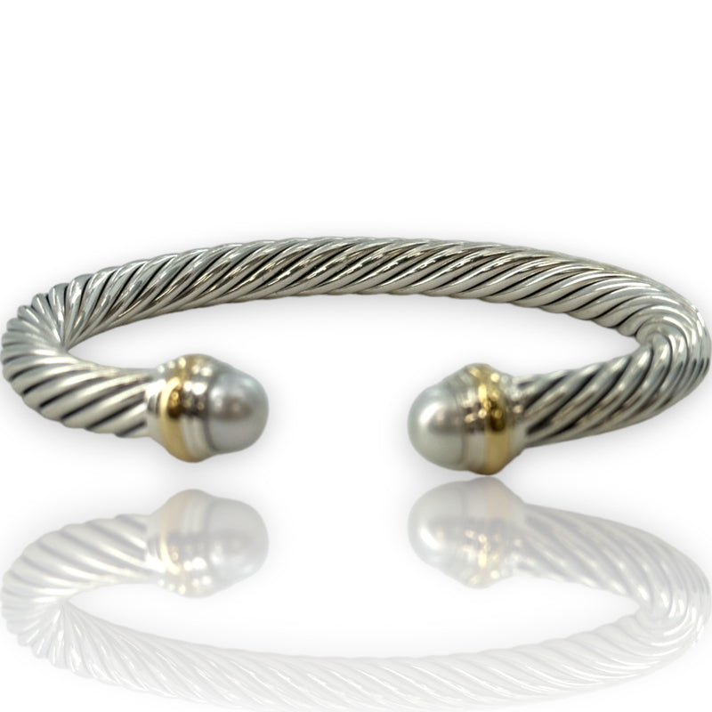 David Yurman Classic Cable Cuff Bracelet in 925 Sterling Silver and 14kt Yellow Gold
