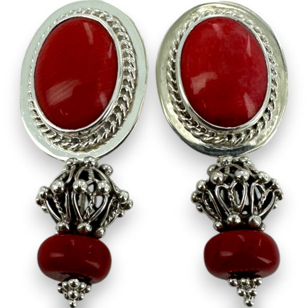 Amy Kahn Russel 925 Sterling Silver Large Drop/Dangle Earrings with Red Spiny Oyster Stone