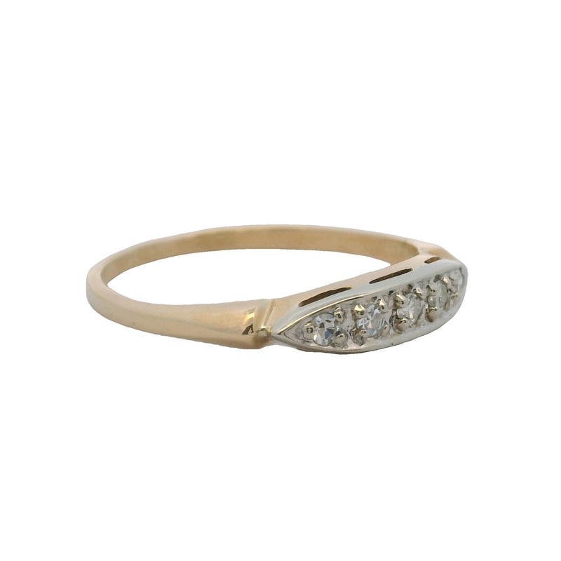 Antique 1930s White and Yellow 14kt Gold Diamond Wedding Stackable Band Ring Size 6