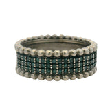 Solid 925 Sterling Silver Bead and Blue Diamond Pave 8mm Band Ring Size 8