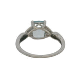 10kt White Gold Rectangle Cushion Cut Aquamarine Solitaire and Accent Diamond Ring Size 7 Made In India