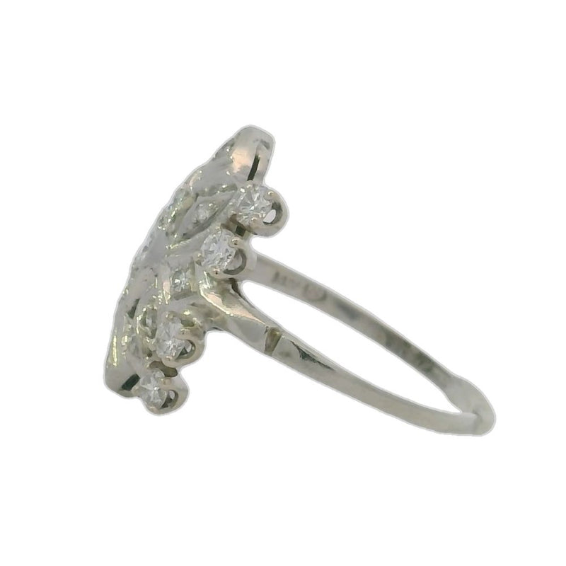 Rare Vintage Handmade 1930-40s Solid 14kt White Gold and 0.65ct Diamond Celestial Dinner Cocktail Ring Size 6.5