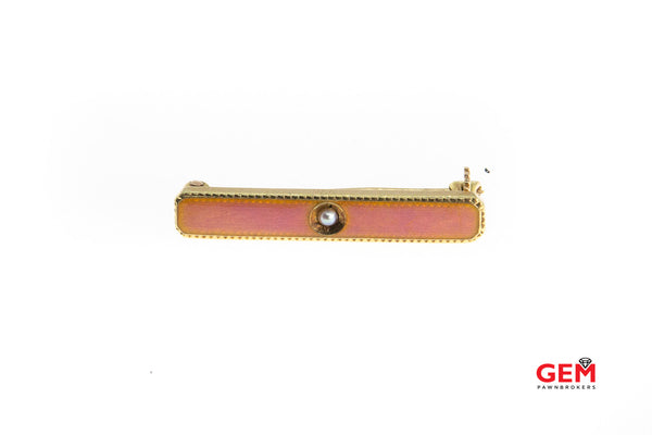 Victorian Era Seed Pearl Solid 14k 585 Yellow Gold Coral Enamel Lapel Pin Brooch