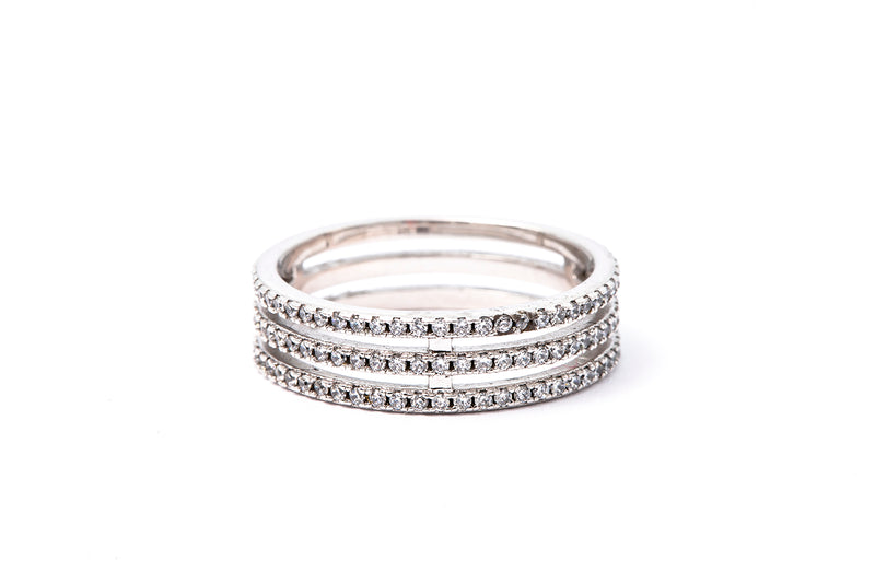 Cubic Zirconia Three Row Triple Sterling Silver 925 Eternity Band Ring Size 8