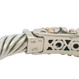 Samuel Benham Sterling Silver and 14kt Yellow Gold Black Opal Aggregate Cable Cuff 6" Bracelet