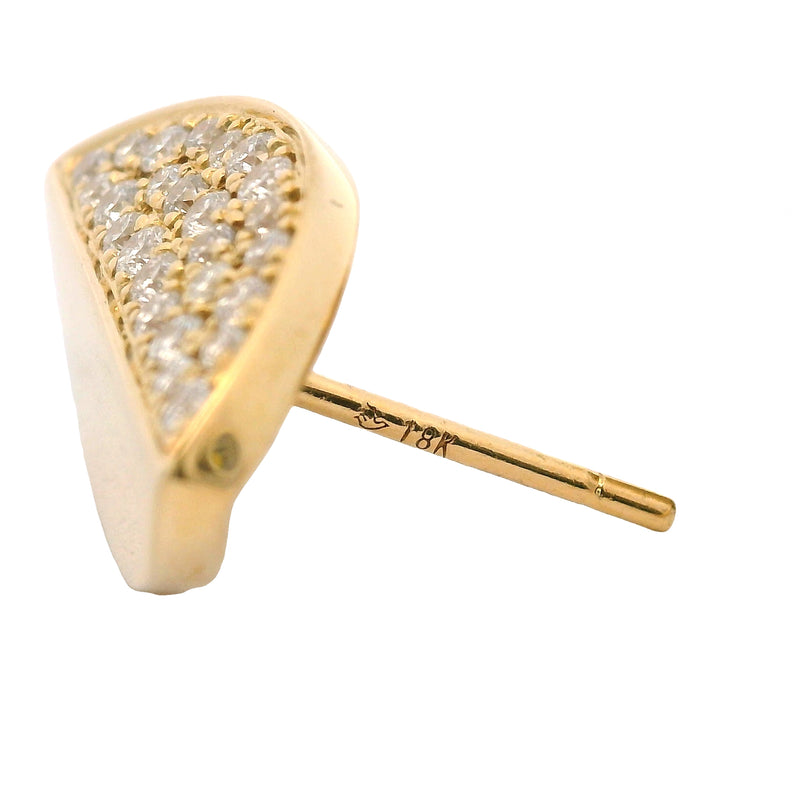 Solid 18kt Yellow Gold and 1/2ctw Diamonds Half Split Leaf Stud 17mm Long Earrings