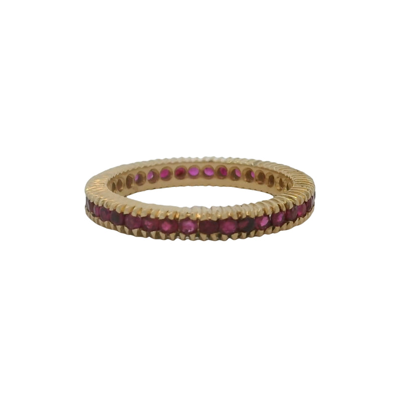 Vintage Solid 14kt Yellow Gold And Ruby Channel Set Eternity 3mm Band Ring Size 7.5 (2)
