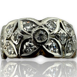 Antique Handmade 1920s Art Deco Solid 900 Platinum Bezel Set Single Cut Diamond Floral Eternity 8.3mm Band Size 5 Ring