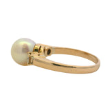 Vintage Solid 14kt Yellow Gold, 9mm Pearl, and 0.30ctw Diamond Cocktail Ring Size 6