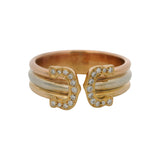 Authentic Vintage 1997 Cartier Tri-Tone 18kt Gold 8mm Double C Wrap Ring Size 7