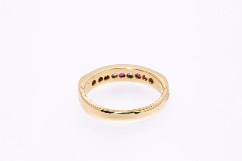 RJC Natural Ruby & Diamond Channel Line Band 14K 585 Yellow Gold Ring Size 6