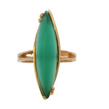 Vintage 14kt Yellow Gold Marquise Cabochon Chrysoprase Navette Ring Sz 5.75