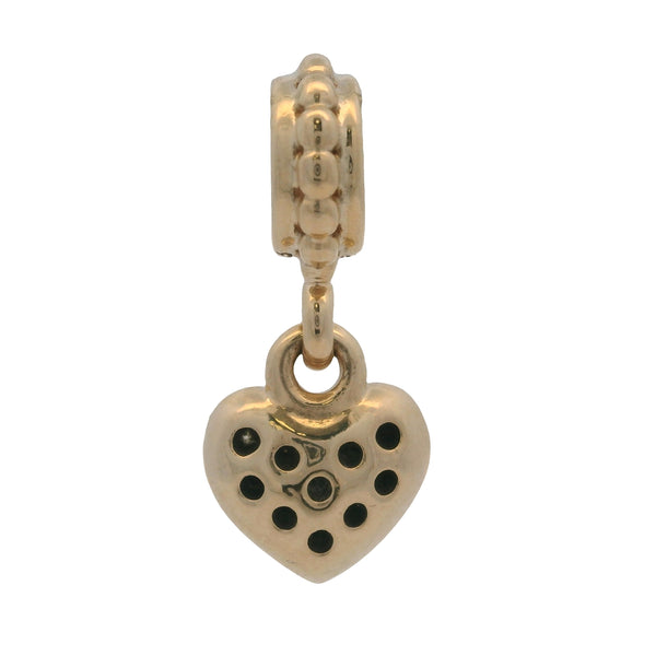 Pandora Retired Solid 14kt Yellow Gold and Diamond Pave Brilliant Heart Dangle Charm (2)
