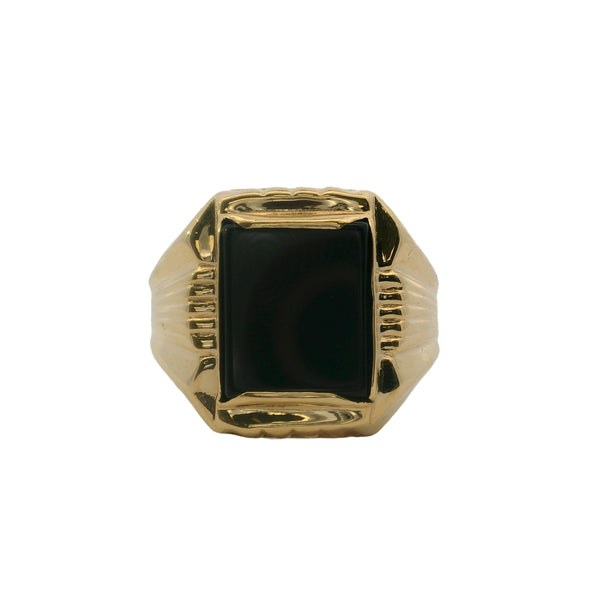 Gobbato Jewelry Solid 18kt Yellow Gold Replica of 1930s Deco Onyx Flat-Top Signet Ring Size 9.5 Made in Italy