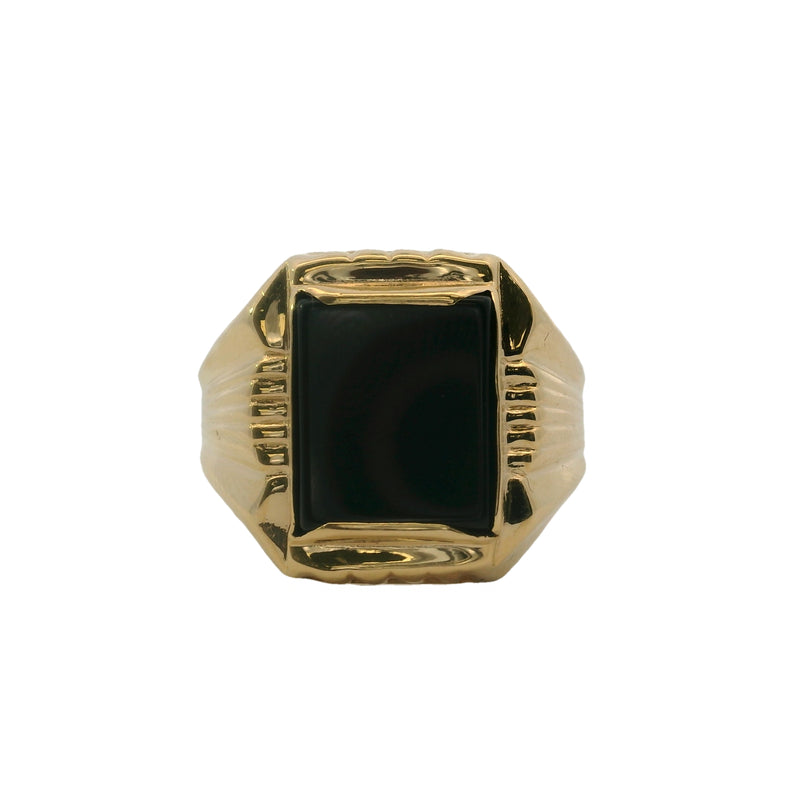 Gobbato Jewelry Solid 18kt Yellow Gold Replica of 1930s Deco Onyx Flat-Top Signet Ring Size 9.5 Made in Italy
