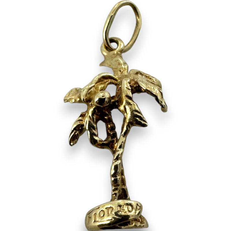 Vintage Florida Palm Trees Beach Travel Charm Pendant Solid 14kt Yellow Gold