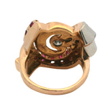 Vintage 1930s Solid Rose White Gold Retro Spiral Ring with Diamond Rubies Size 8