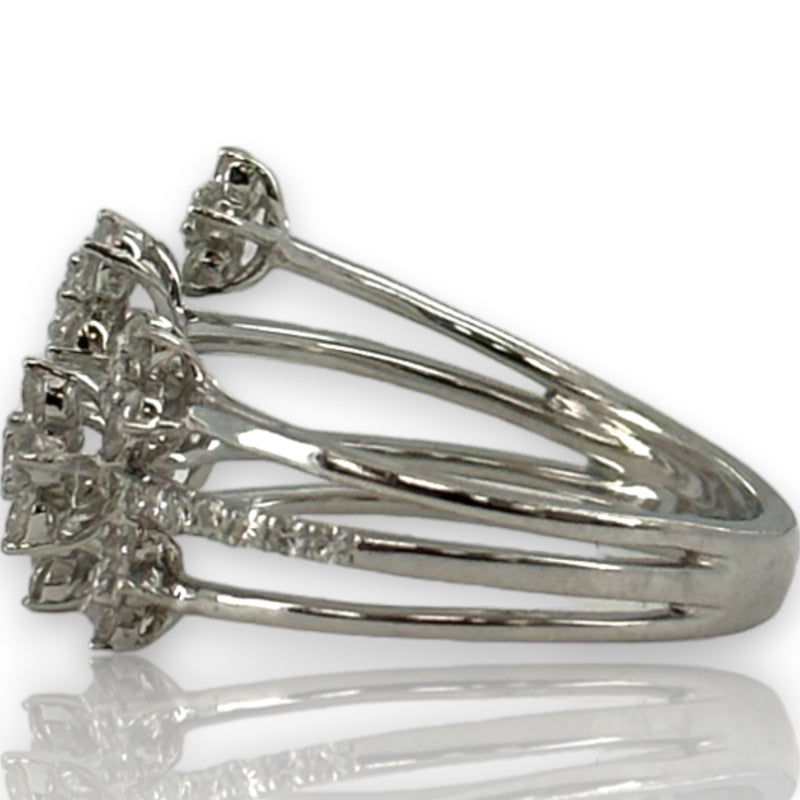 LALI Jewels Solid 14kt White Gold Rhodium Plated Open Wrap Ring with 0.75ctw Diamond Flowers Size 6.5