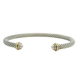 David Yurman Solid 925 Sterling and 18kt Yellow Gold Cable Flex Cuff Bracelet 6"