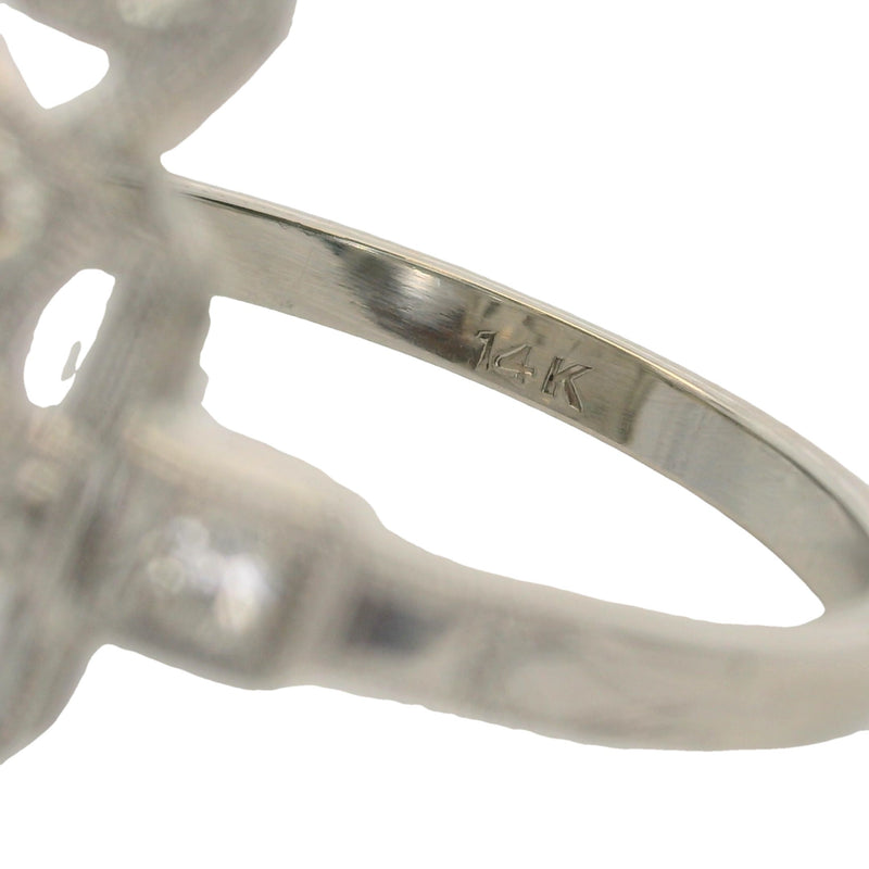 Antique 1920s Art Deco 14kt White Gold and Diamond 23mm Long Milgrain Filigree Dinner Ring Size 8.5