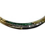 Vintage Solid 18kt 750 Yellow Gold 60g Princess Cut Emerald, Diamond, and Sapphire Collar 16" Necklace