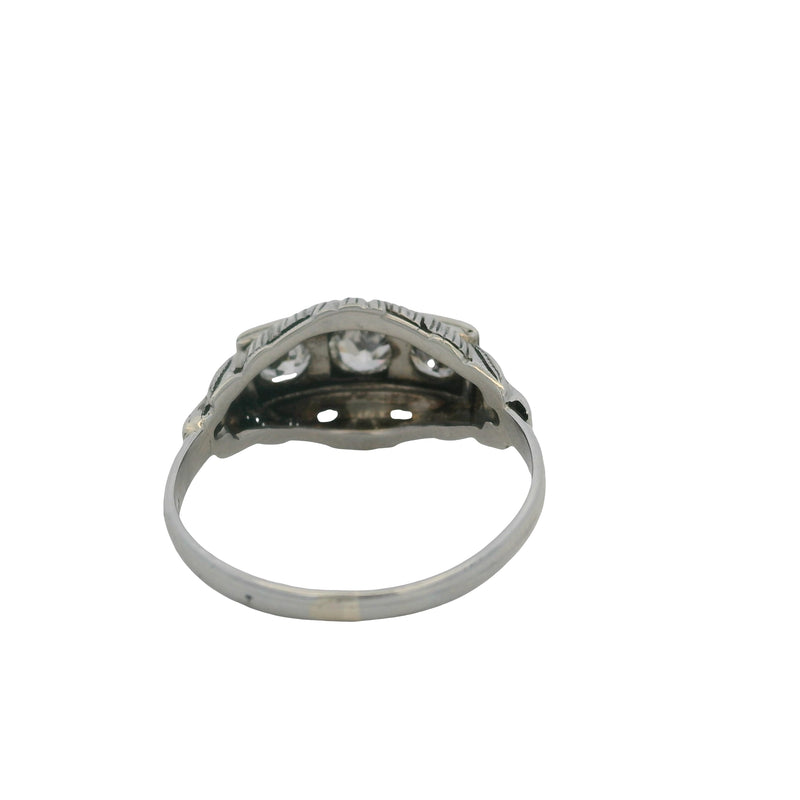 Antique 1910-20s Early Deco 18kt White Gold 3-Stone Old Euro Diamond Ring Size 6