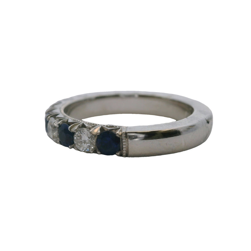 Solid Platinum Alternating Diamond and Sapphire 3mm Half-Eternity Wedding Band Ring Size 5.75