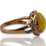 LeVian Solid 14kt Rose Strawberry Gold Ring with Cabochon Fire Opal and Diamond Halo and Accents Size 7