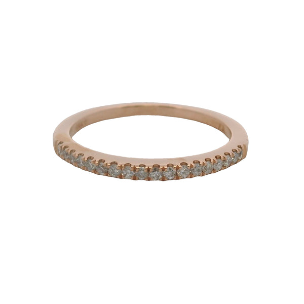 Anillo apilable de 2 mm de ancho en oro rosa macizo de 14 kt y diamantes, talla 7