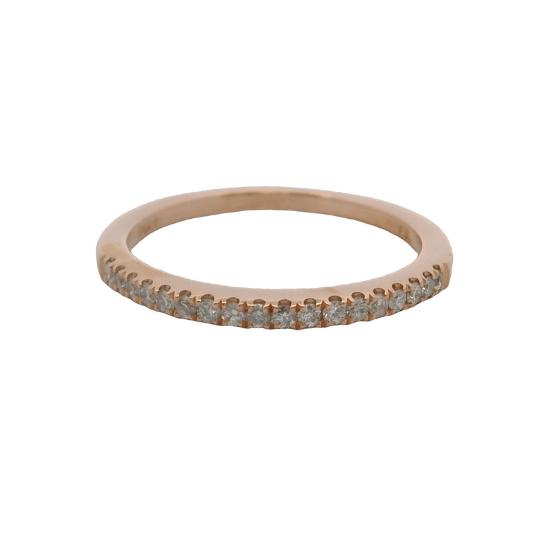 Solid 14kt Rose Gold and Diamond Line 2mm Wide Stackable Band Ring Size 7