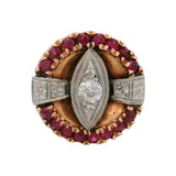 Antique 1930s 14kt Rose Gold Old Mine Diamond Cocktail Ring Ruby Halo Size 5.75