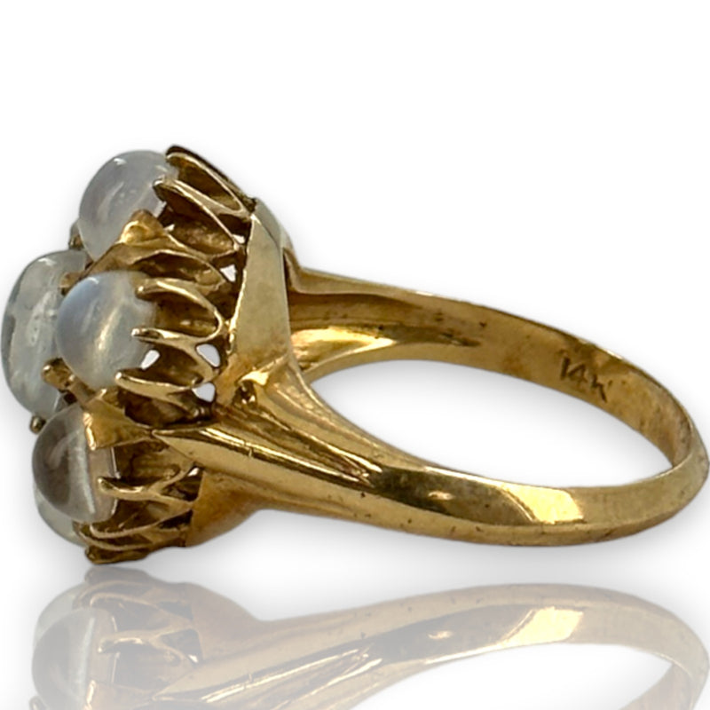 Vintage 14kt Yellow Gold Large Ceylon Moonstone Cluster Statement Ring Size 6.75