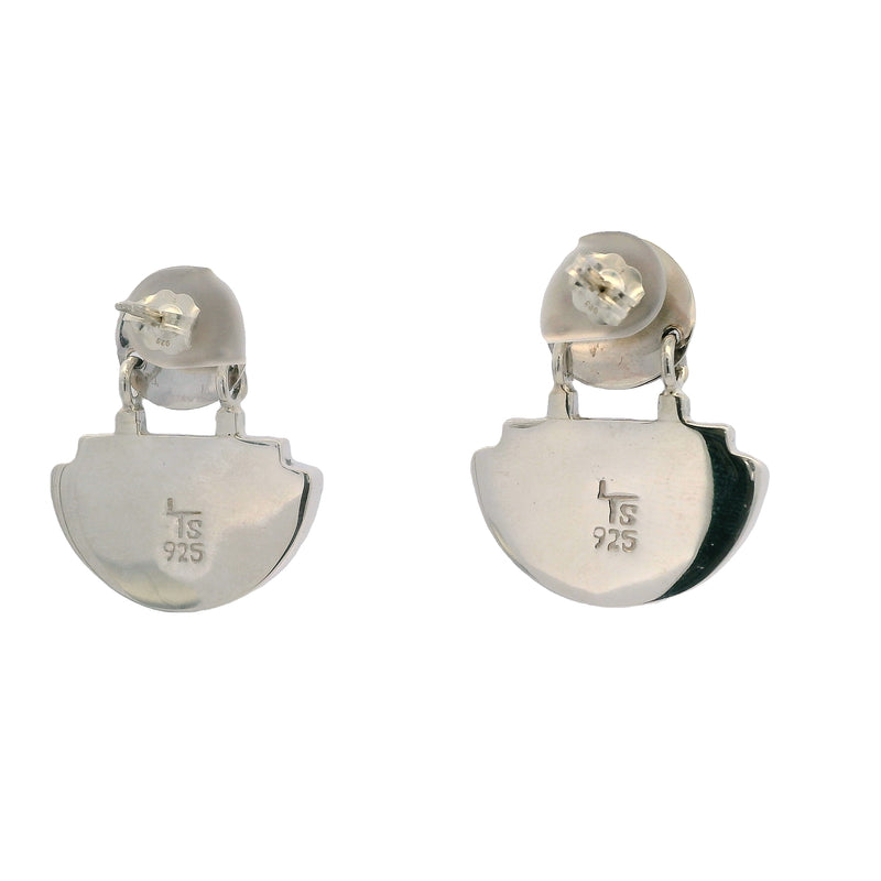 LTS Native American 925 Sterling Silver Drop/Dangle Earrings with Mabe Pearl and Painted Ceramic