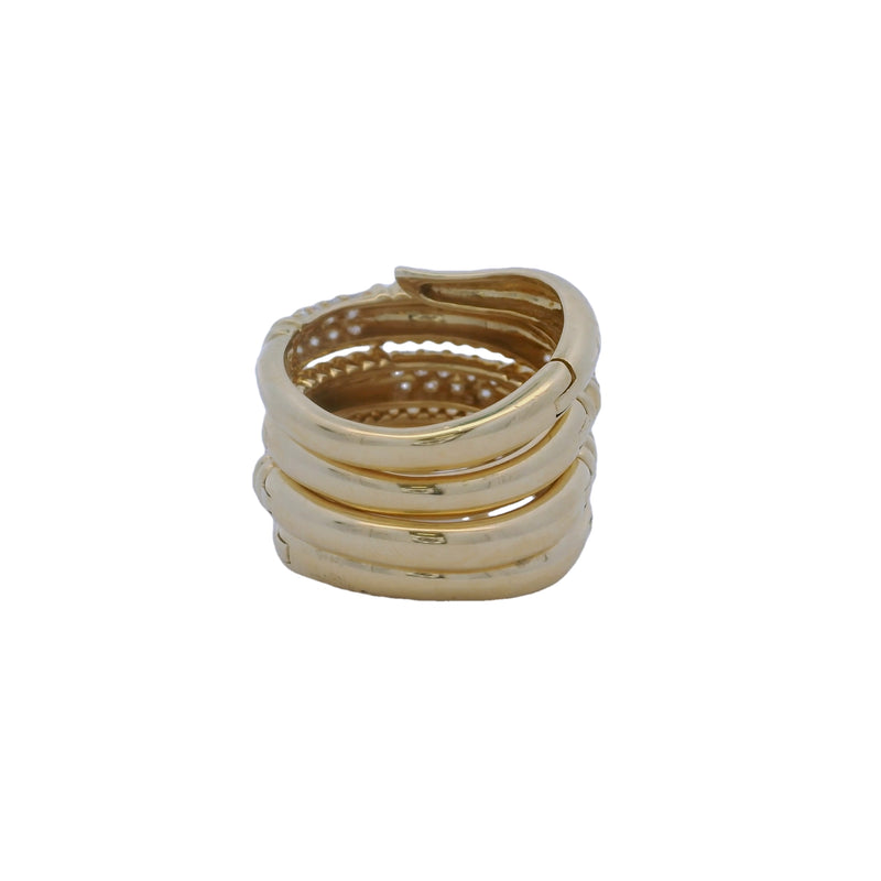 Solid 18kt Yellow Gold and 0.66ctw Diamond Snake 5-Coil Hinged Wrap Ring