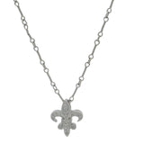 Rare Retired Gabriel & Co Solid 14kt White Gold and Diamond Fleur De Lis Pendant 16" Necklace