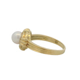 Vintage Tiffany & Co Solid 18kt Yellow Gold Grooved Akoya Pearl Solitaire Ring Size 6.25