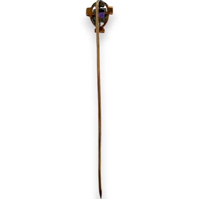Antique Victorian 1890s 10kt Yellow Gold and Amethyst Stick Pin in Original Box Made in Germany