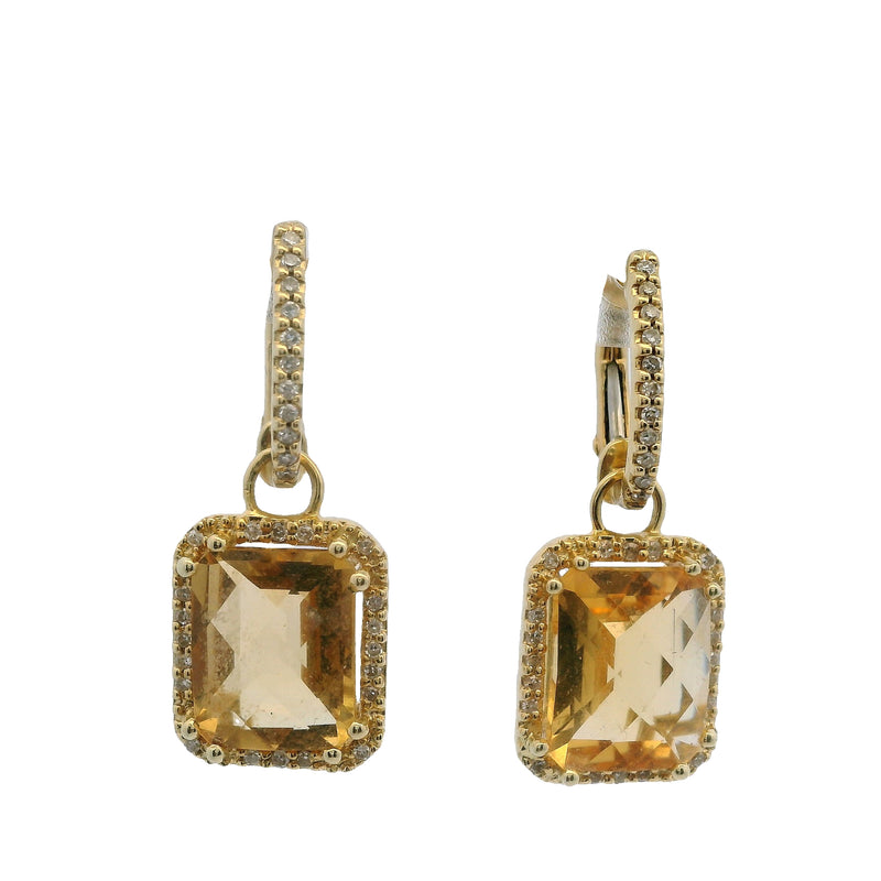 14kt Yellow Gold Citrine and Diamond Convertible Huggie Hoops to Drop/Dangle Omega Back Earrings
