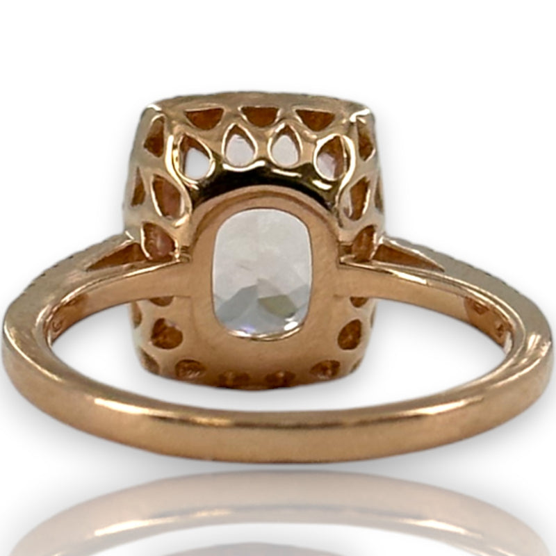 QCD Quality Color Design 14kt Solid Rose Gold Ring with Morganite and Accent Diamond Wedding Engagement Halo Size 7